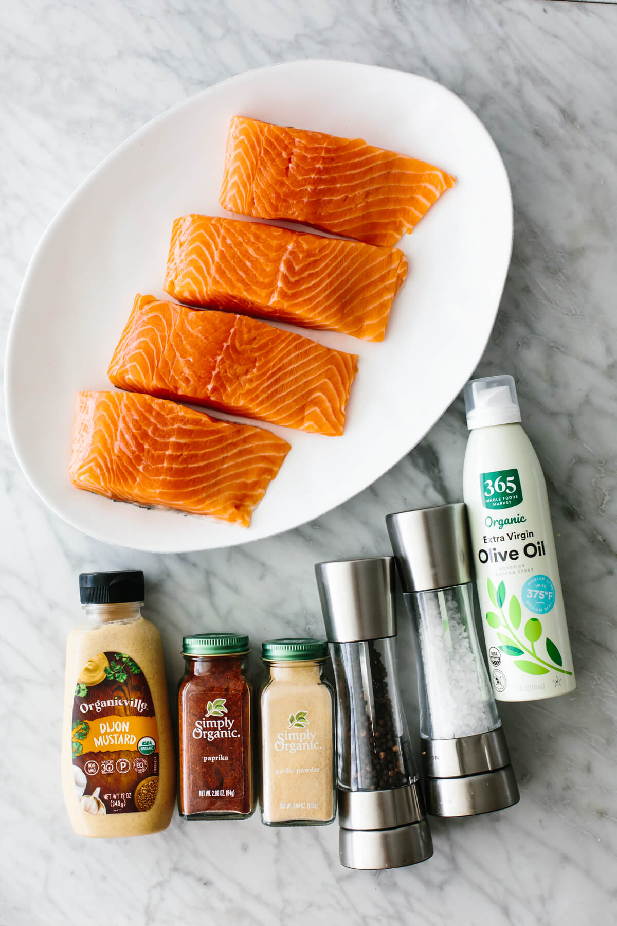 Ingredients for air fryer salmon on a table