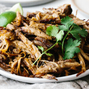 Carnitas on a serving plate.