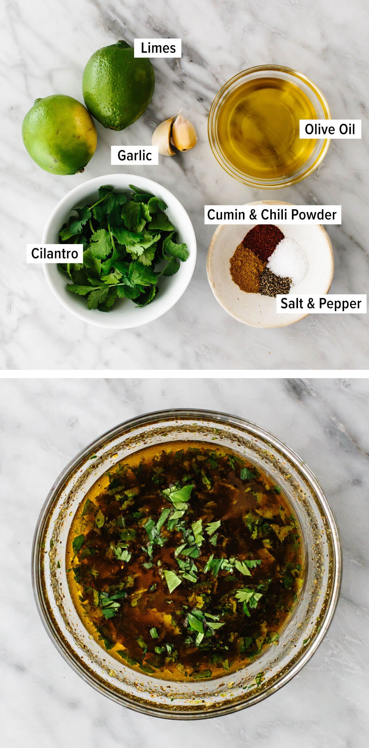 Ingredients for cilantro lime chicken marinade