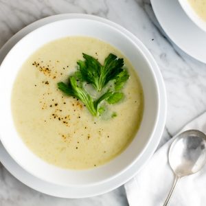 (dairy-free) This cream of celery soup is healthy, light and fresh. It's naturally vegan, gluten-free, dairy-free and paleo.