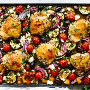 Greek sheet pan chicken with vegetables